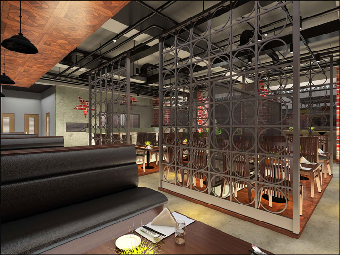 港式工廠風(fēng)主題餐廳餐桌區(qū)域裝修設(shè)計案例效果圖