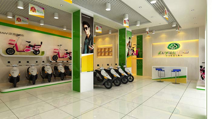 綠源電動車店鋪、店面logo墻裝修設(shè)計案例效果圖