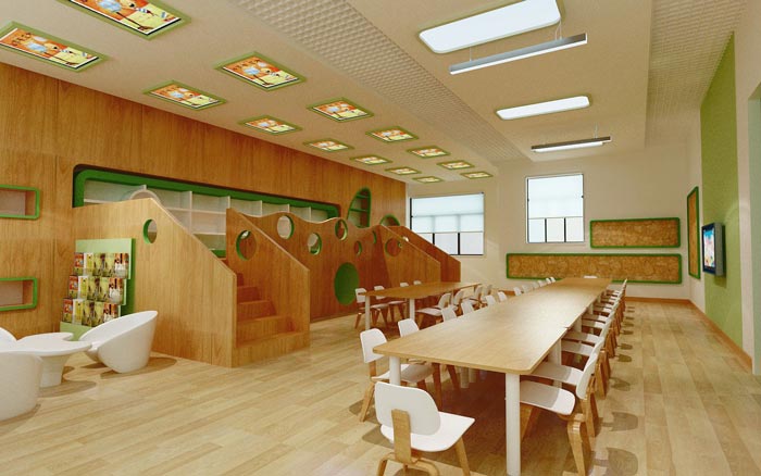 現(xiàn)代簡約幼兒園餐桌裝修設計案例